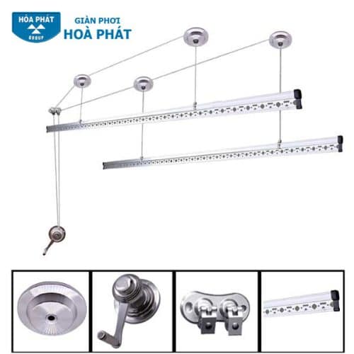 Giàn Phơi Thông Minh Hòa Phát KS-990 2 Thanh, Tay Quay Liền