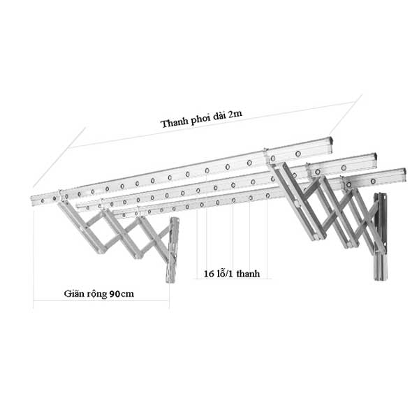 Giàn Phơi Thông Minh Gắn Tường GT-01 Giá Rẻ - Xếp Ngang